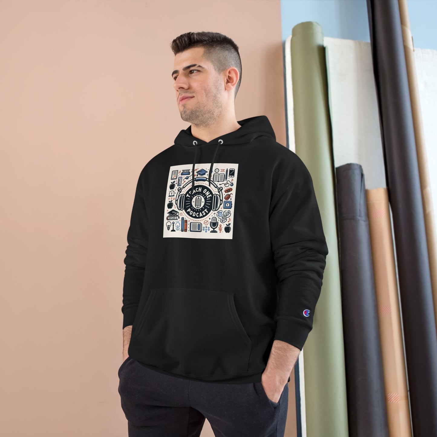 Retro-Inspired Champion Hoodie, Cozy Streetwear, Perfect Gift for Music Lovers, Unisex Casual Wear, Vintage Style Sweatshirt