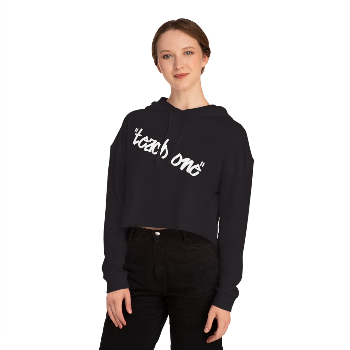 Cropped Hooded Sweatshirt - Teach One, Trendy Hoodie, Casual Wear, Gift for Her, Streetwear, Comfortable Outfit
