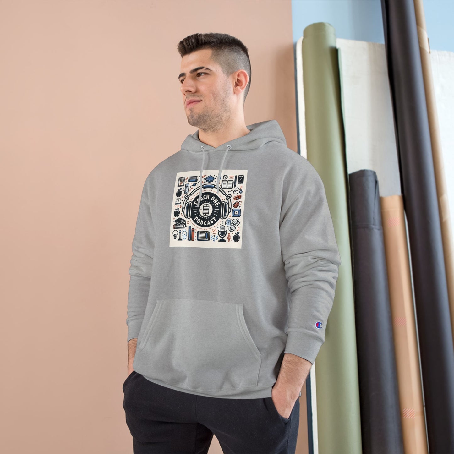 Retro-Inspired Champion Hoodie, Cozy Streetwear, Perfect Gift for Music Lovers, Unisex Casual Wear, Vintage Style Sweatshirt