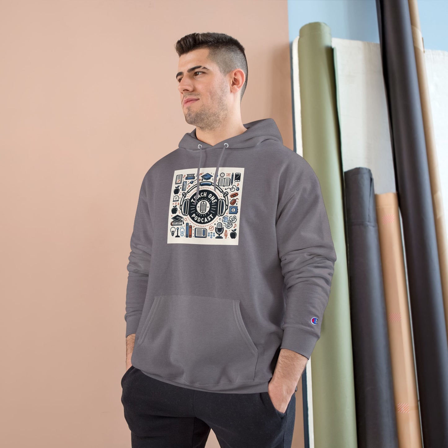 Retro-Inspired Champion Hoodie, Cozy Streetwear, Perfect Gift for Music Lovers, Unisex Casual Wear, Vintage Style Sweatshirt