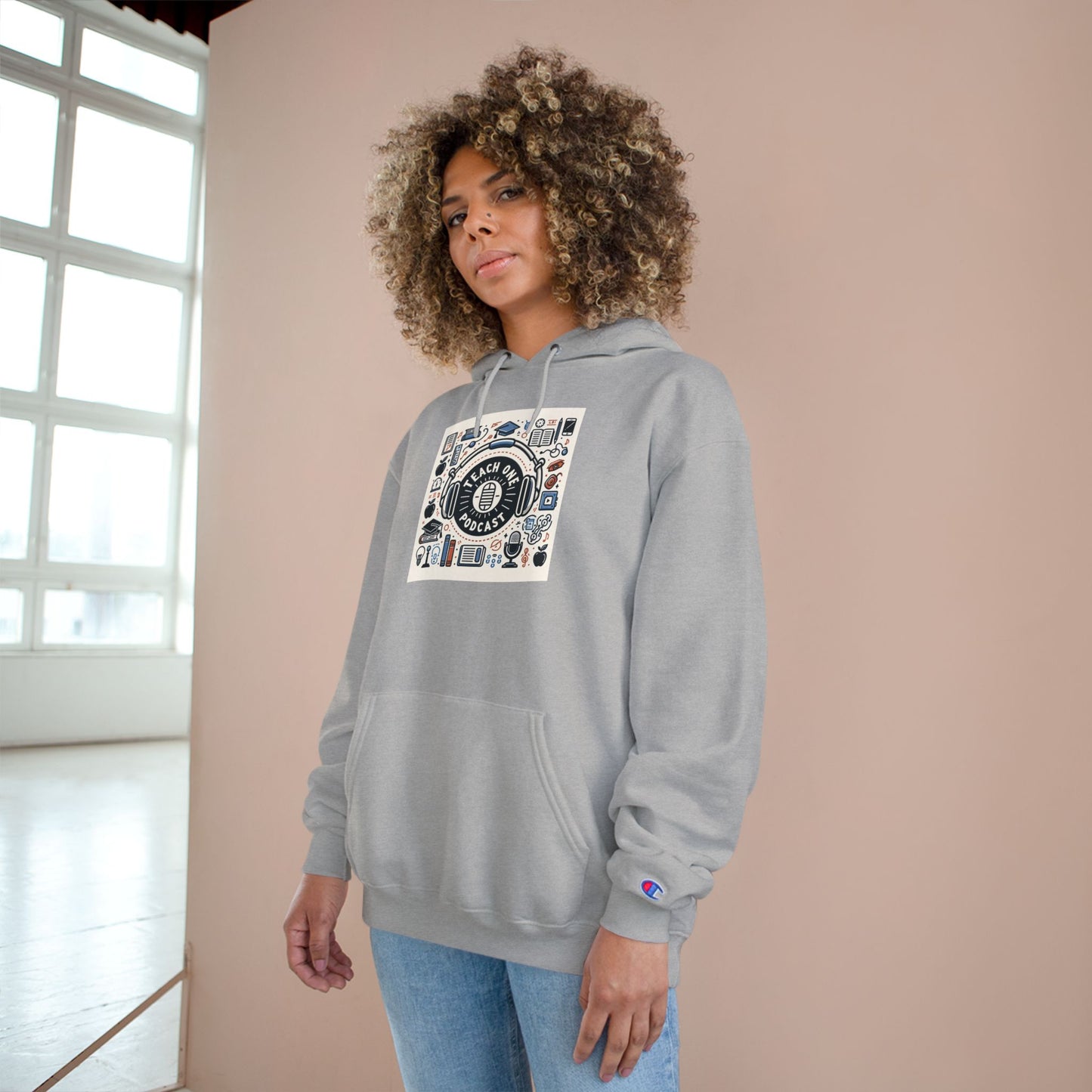 Retro-Inspired Champion Hoodie, Cozy Streetwear, Perfect Gift for Music Lovers, Unisex Casual Wear, Vintage Style Sweatshirt