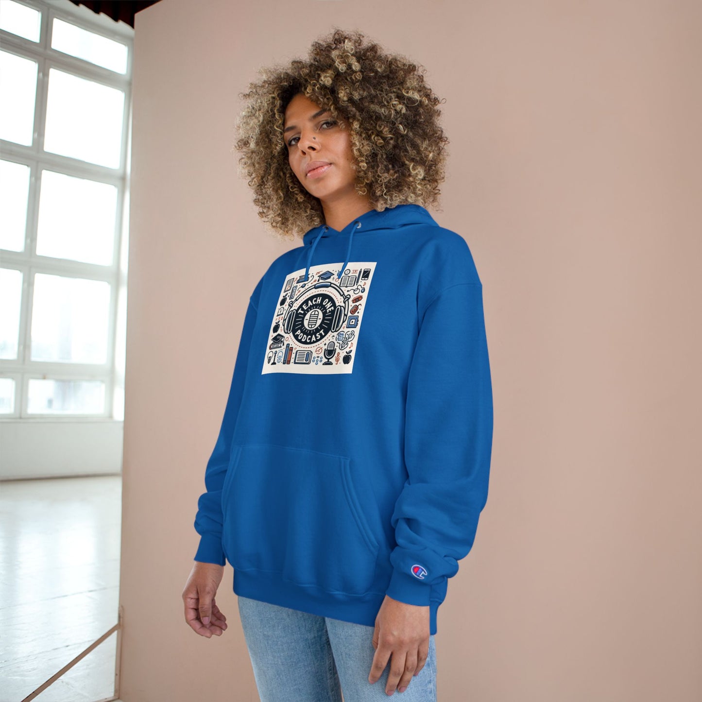 Retro-Inspired Champion Hoodie, Cozy Streetwear, Perfect Gift for Music Lovers, Unisex Casual Wear, Vintage Style Sweatshirt